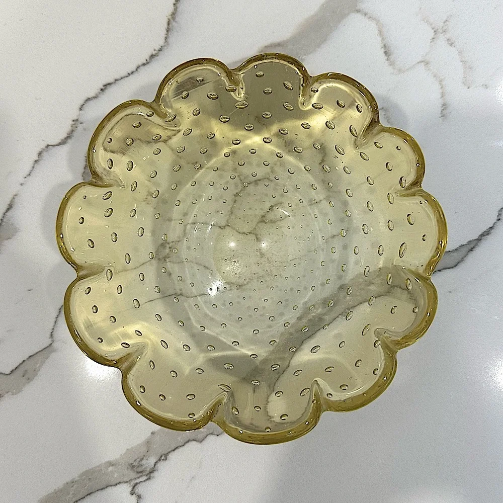 Translucent Yellow Flower Hand Blown Glass Bowl - Picture 3 of 5